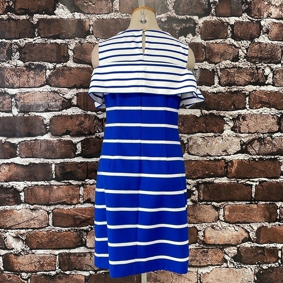 Vince Camuto Dress Women's 6 Blue White Striped Cold Shoulder Midi NWT - Picture 10 of 16
